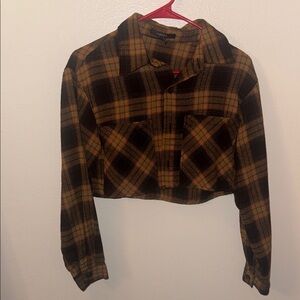 Forever 21 Orange and Black Plaid Crop Top